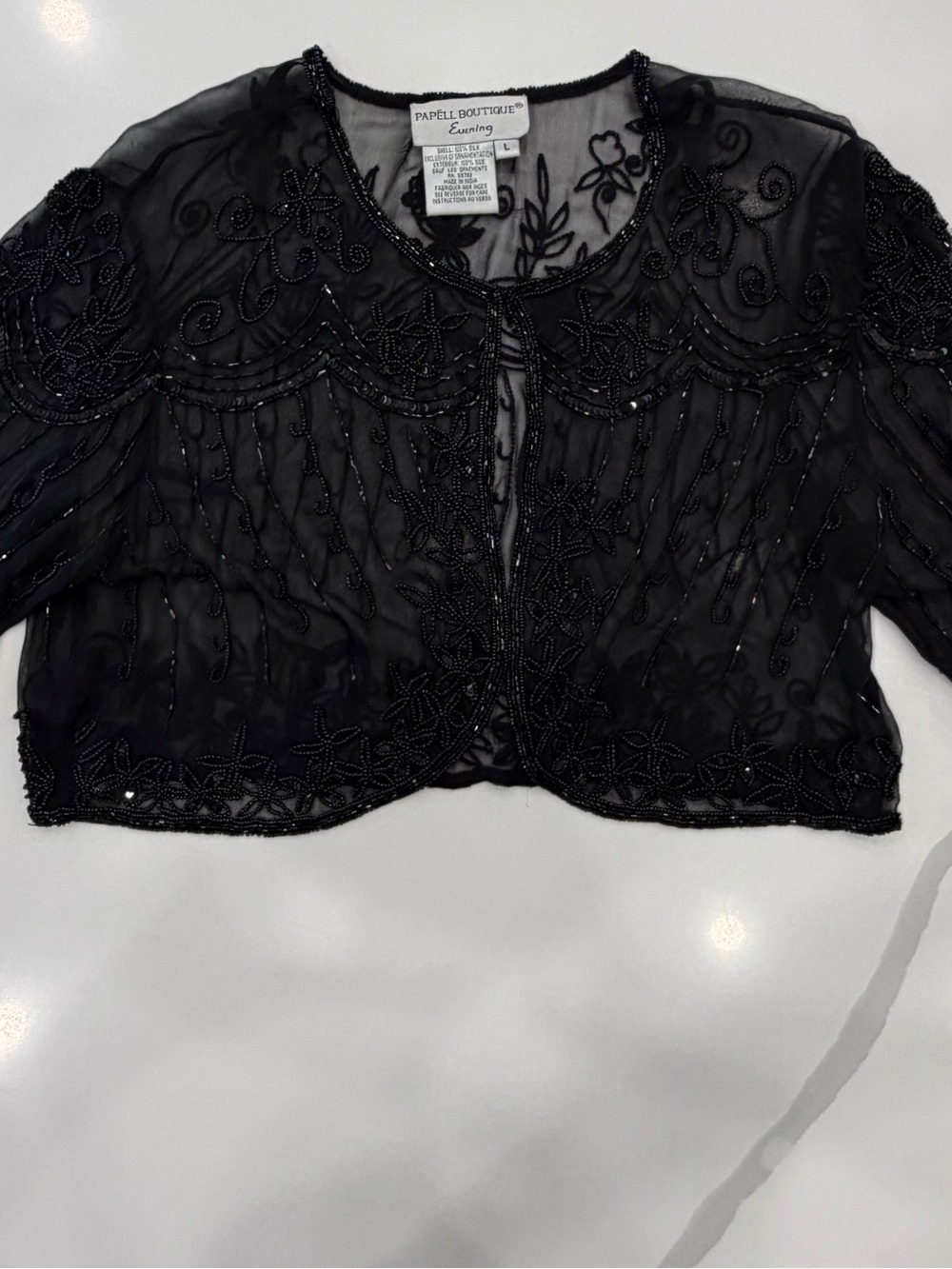 Papell Boutique Black Beaded Sheer Evening Shrug